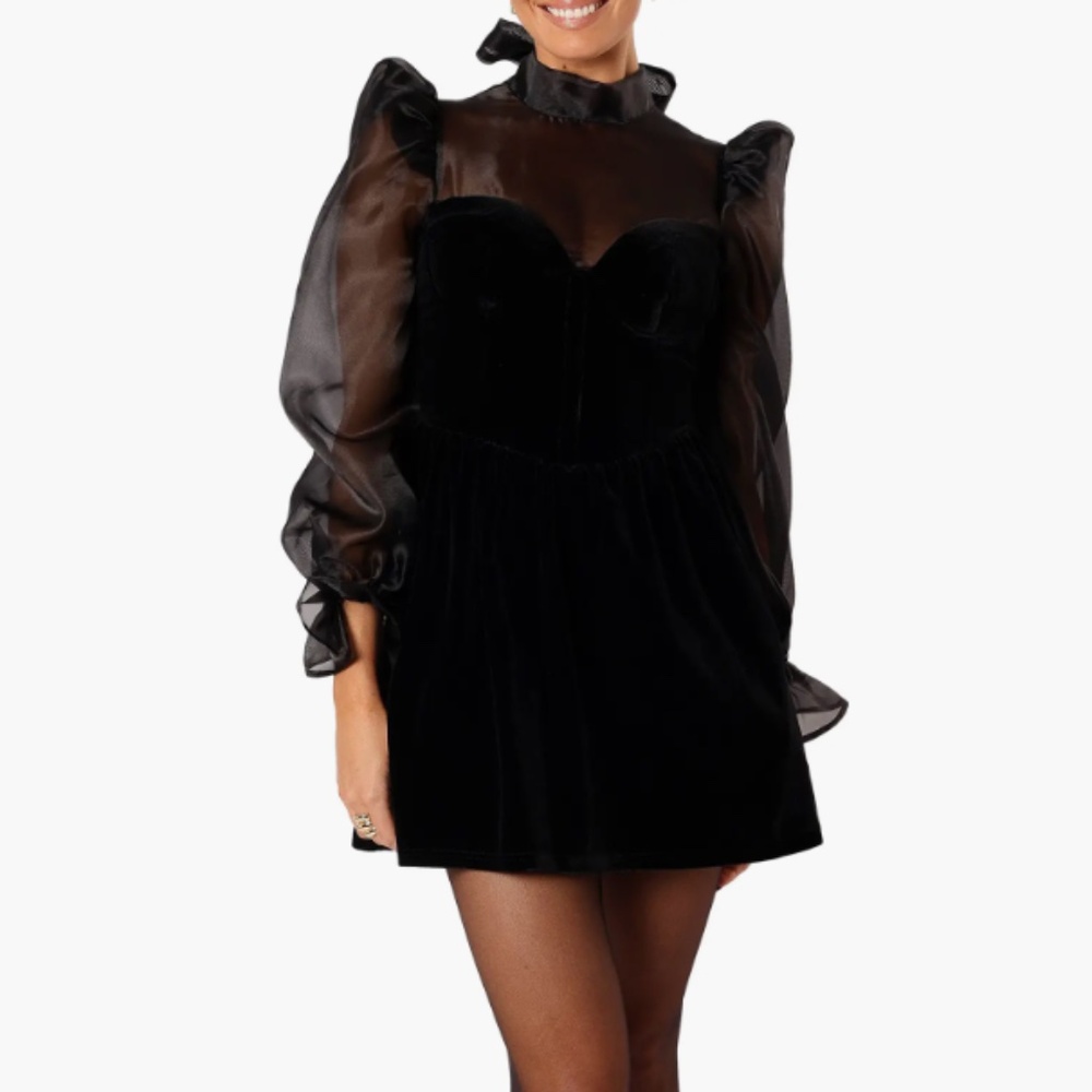Petal & Pup Blaire Organza & Velvet Long Sleeve Minidress